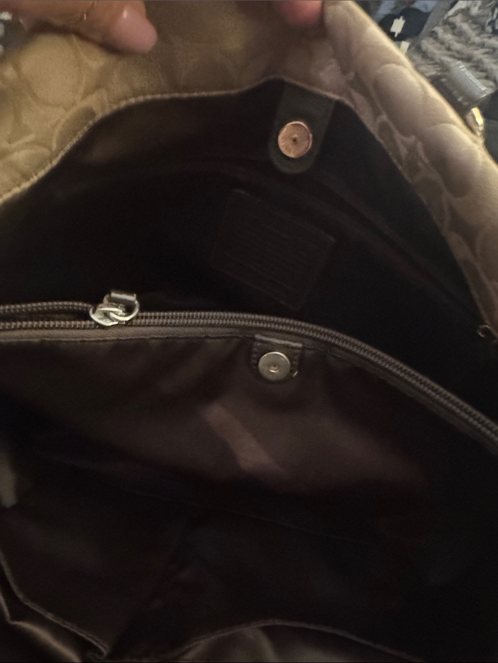 Coach Signature Logo Tote with Dark Brown Leather Trim Good Preloved Condition - Picture 5 of 8
